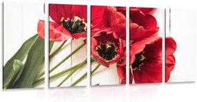5-dielny obraz rozkvitnuté červené tulipány - 100x50