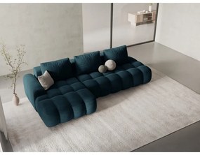 Zamatová rozkladacia/s úložným priestorom rohová pohovka v petrolejovej farbe (ľavý roh/s leňoškou) Linz – Cosmopolitan Design