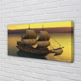 Obraz canvas Yellow sky ship sea 125x50 cm