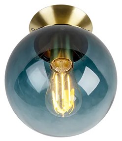 Stropná lampa v štýle art deco mosadz s oceánsky modrým sklom - Pallon