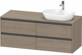 DURAVIT Ketho 2 závesná skrinka pod umývadlo na dosku (umývadlo vpravo), 4 zásuvky, 1400 x 550 x 568 mm, dub Terra, K24898R35350000