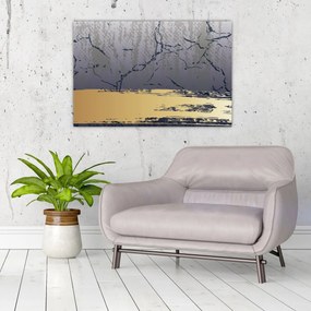 Obraz - Modrá a zlatá abstrakcia N⁰1 (90x60 cm)