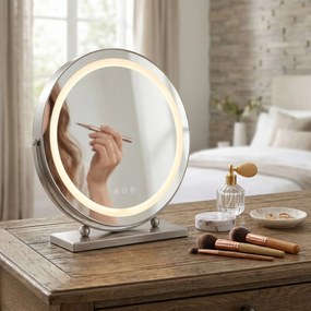 Rea MAKE-UP, kozmetické LED zrkadlo 40cm na postavenie, chrómová, HOM-01808