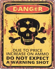 Žltá kovová nástenná ceduľa s lebkou Danger - 20*1*25 cm