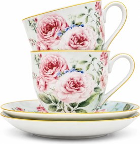 Home Elements Šálky s podšálkami 2 x 270 ml, Ruža