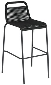 Čierna barová stolička s oceľovou konštrukciou Kave Home Glenville, výška 74 cm