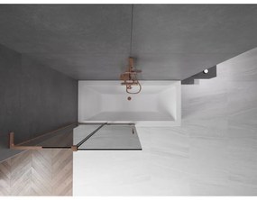 Mexen Velar L, 2-krídlová posuvná vaňová zástena 100 x 150 cm, 8mm šedé sklo, medená matná, 896-100-003-41-65