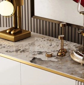 EXKLUZÍVNA KOMODA LORAN BIELA + ZLATÉ DOPLNKY 150 cm