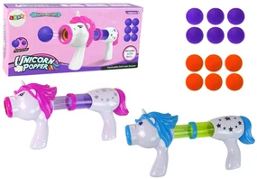 LEAN TOYS Vystreľovač mäkkých loptičiek Jednorožec – modrá