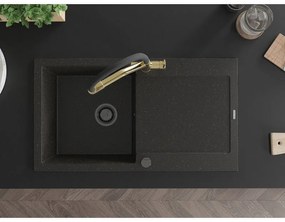 Mexen Leo, 1-komorový granitový drez 900x500x190 mm a drezová batéria Duo, čierna-zlatá metalíza, 6501-75-671701-57-B