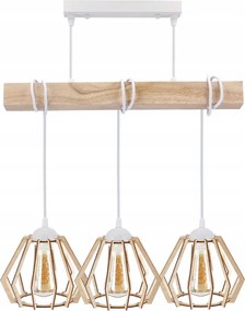 BERGE LED závesné stropné svietidlo, drevený trám, 3xE27, loft, brilantné drevo - biela