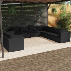 vidaXL 9-dielna záhradná sedacia súprava s vankúšmi čierna polyratan