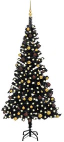 Umelý vianočný stromček s LED a súpravou gulí 210 cm čierny PVC 3077505
