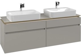 VILLEROY &amp; BOCH Legato závesná skrinka pod dve umývadlá na dosku, 4 zásuvky, 1600 x 500 x 550 mm, Soft Grey, B76800VK