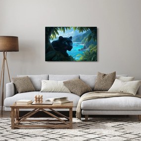 Obraz - Čierny panter v džungli (90x60 cm)