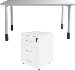 Sada: biely písací stôl s kovovým rámom BO02/7 + biely kontajner pod stôl BP89