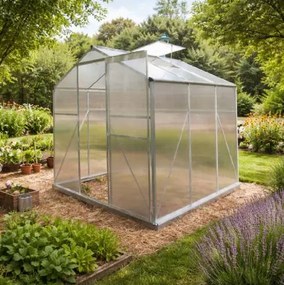 Skleník so základňou BestBerg BBGH‑606S / 3,61 m² / 190 × 190 × 194 cm / strieborná