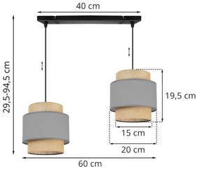 Závesné svietidlo BOHO, 2x jutové/sivé textilné tienidlo