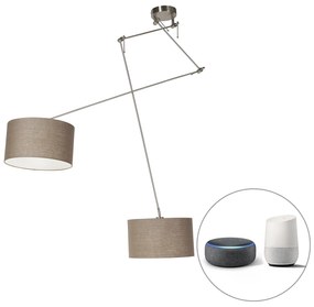 Inteligentné závesné svietidlo oceľ s tienidlom 35 cm taupe vrátane 2 Wifi A60 - Blitz
