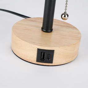 Brilagi - Stolová lampa s USB portom TABLON 1xE27/25W/230V dub/čierna/biela