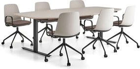 Nábytková zostava NOVUS + LANGFORD, 1 stôl a 6 šedohnedých stoličiek