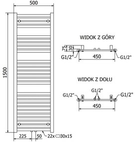 Mexen Hades, elektrické vykurovacie teleso 1500 x 500 mm, 600 W, zlatá lesklá, W104-1500-500-2600-50