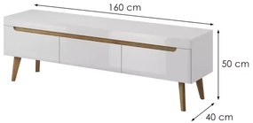 Televizní stolek Nordi 160 cm bílý/dub Riviéra