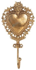 Zlatý antik nástenný háčik srdca - 8*4*15 cm