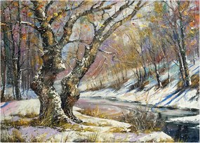 Obraz maľovanej zimnej krajiny (70x50 cm)