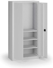 Policová dielenská skriňa 2-dverová, 3 police, 1950 × 950 × 500 mm, sivé dvere