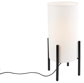 Moderná stolná lampa čierna s ľanovým bielym tienidlom - Rich