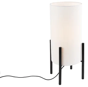 Moderná stolná lampa čierna s ľanovým bielym tienidlom - Rich
