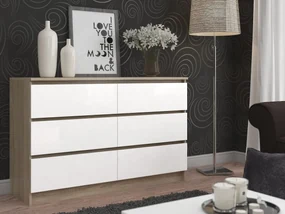 Komoda Kuba 120 cm 6 zásuviek dub sonoma/biela