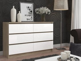 Komoda Kuba 120 cm 6 zásuviek dub sonoma/biela