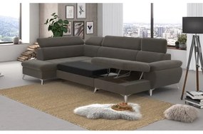 Rozkladacia rohová sedačka CATANIA do U, ľavá, hnedá, s úložným priestorom