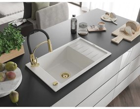 Mexen Elias, 1-komorový granitový drez 795x480x200 mm a drezová batéria Aster, biela, 6511-20-73450-57-G