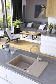 Kuchinox Celebes, 1-komorový granitový drez 650x440x185mm s krátkym odkvapkávačom, béžová, LAV-SBL_413T
