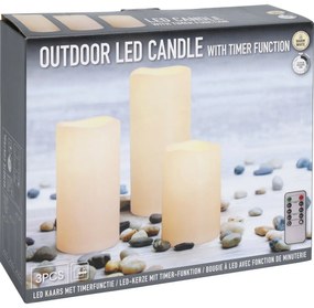 Súprava vonkajších LED blikajúcich sviečok, 3 ks, krémová