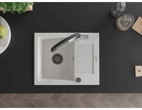 Mexen Enzo, granitový drez 576x465x174 mm, 1-komorový a drezová batéria Duo, biela, 6506-20-671701-07-B