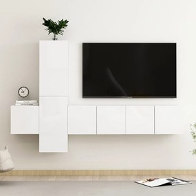 5-dielna súprava TV skriniek lesklá biela drevotrieska 3079283