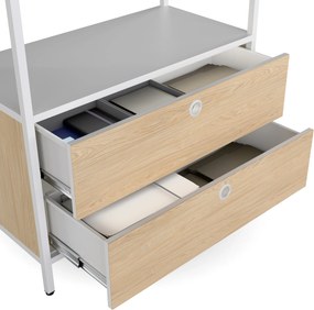 Regál so zásuvkami do kancelárie, na šanóny a dokumenty, otvorené police, kovový, biely/dub sonoma, 800x2200x400 mm: ARIEL Eco Design