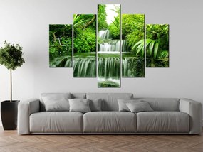 Gario Obraz s hodinami Vodopád v dažďovom pralese - 5 dielny Rozmery: 150 x 105 cm