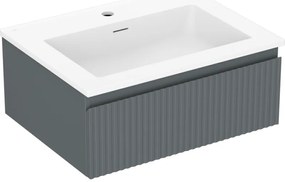 Mexen Rivel, kúpeľňová skrinka 60 cm s umývadlom Otis, 1 zásuvka, drážkovaná, grafitová matná/biela matná, 91A20-06023-1-BF66-W18M01