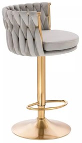 LuxuryForm DESIGN Barová stolička LYON VELUR na zlatom tanieri - svetlo šedá