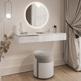 TOALETNÝ STOLÍK NESSIE BIELY LESK + STRIEBORNÝ + ZRKADLO