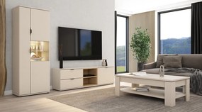 TV skrinka so zásuvkami Avola, 140 cm, béžová kašmír/dub cremona