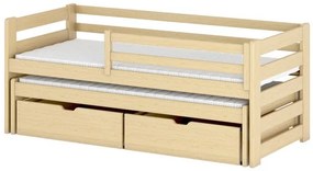 Detská posteľ z masívu borovice SANDRA s prístelkou a zásuvkami - 200x90 cm - PRÍRODNÁ BOROVICA