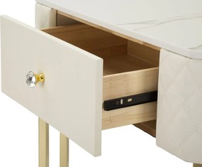 Rohový konzolový stolík Sharon 60 cm ekokoža krémový/zlatý