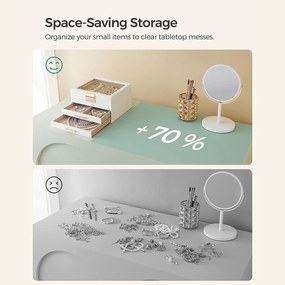 Šperkovnica so skleneným vekom, 3 úrovne, 2 zásuvky, biela