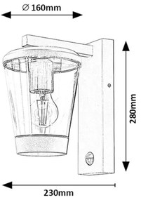 Rabalux 7267 - Vonkajšia nástenná lampa so senzorom SAVANO 1xE27/40W/230V IP44